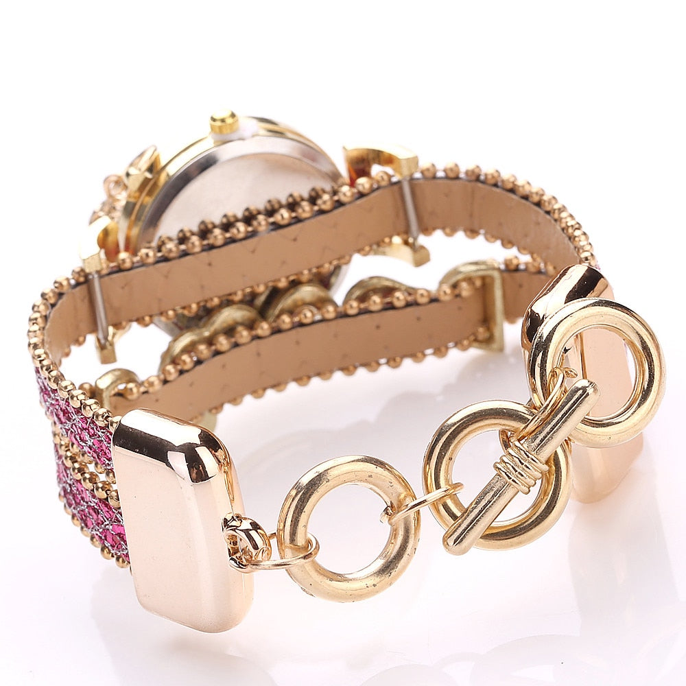 Women Bracelet Ladies Watch Diamond stones Clock Gift - Black