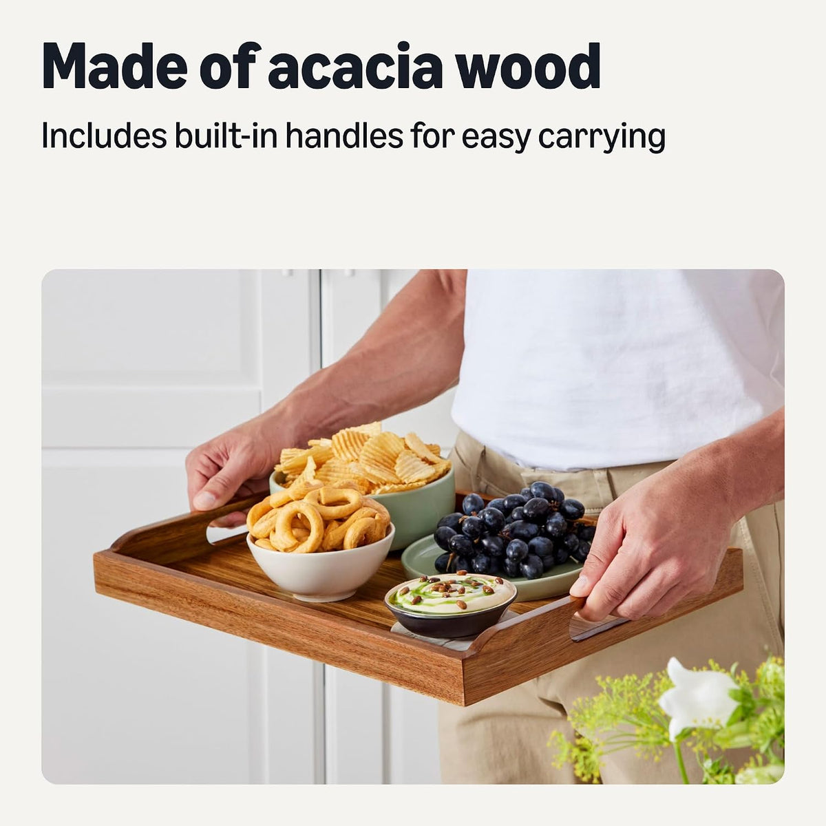 Acacia Wood Serving Tray| Rustic Wooden Tray - BROWN