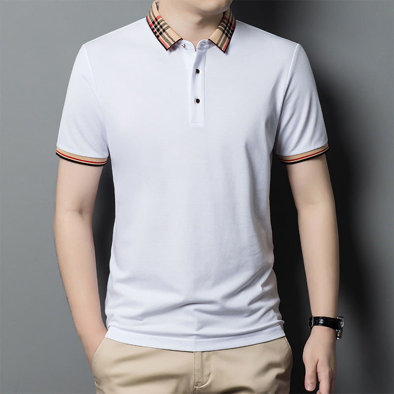 Summer Long-staple Cotton Polo Men's T-shirt Top - White / L