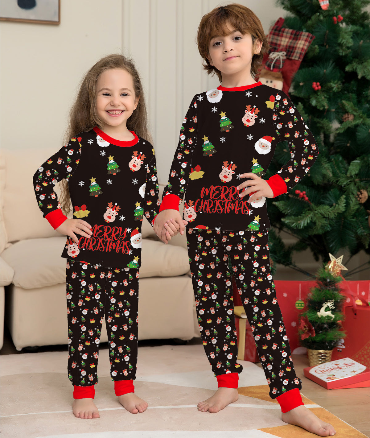 Matching Family Christmas Pajamas Set - Plaid Cotton Sleepwear - Picture color / Baby 12M