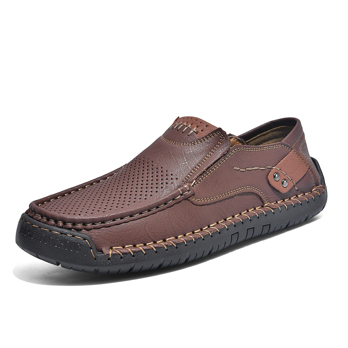Hand-stitched Mens Shoes Outdoor Casual - 9916 Dark Brown Hollow / 38