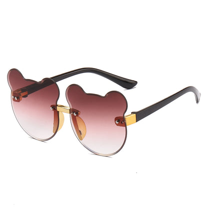Cat Ear Kids Frameless Sunglasses - Cute PC Gold Frame Lenses - Gold Frame Double Grey Sheet