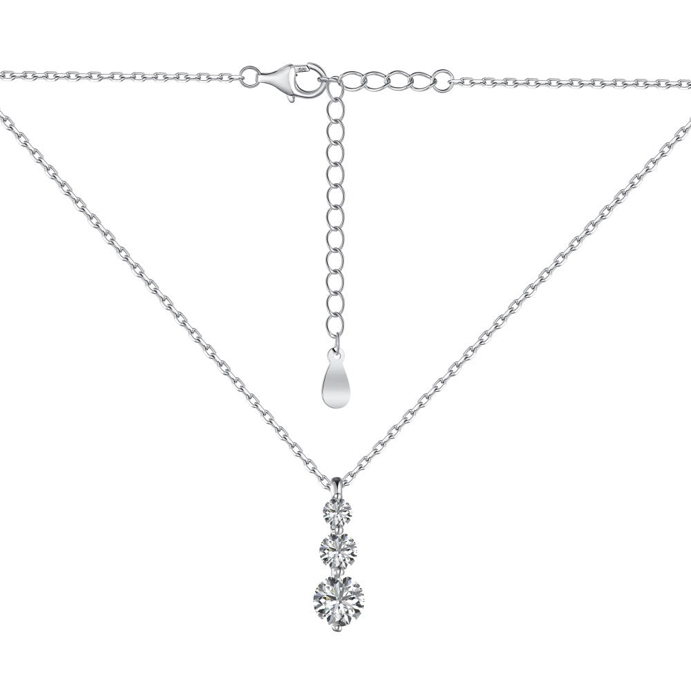 Sterling Silver Round Zircon Ring Necklace And Earring Set - DY190599 S W WH / 925 Silver