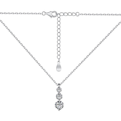 Sterling Silver Round Zircon Ring Necklace And Earring Set - DY190599 S W WH / 925 Silver