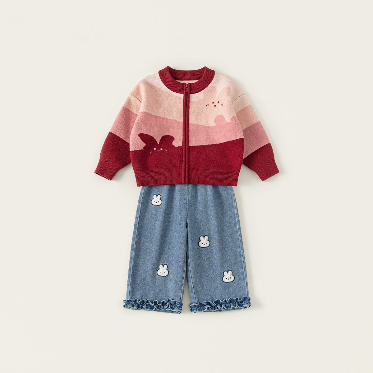 cute Cartoon Girls Sweater Jeans Set - Denim Blue CK16049 / 100