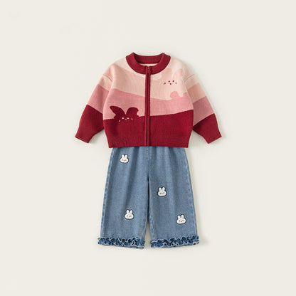 cute Cartoon Girls Sweater Jeans Set - Denim Blue CK16049 / 100