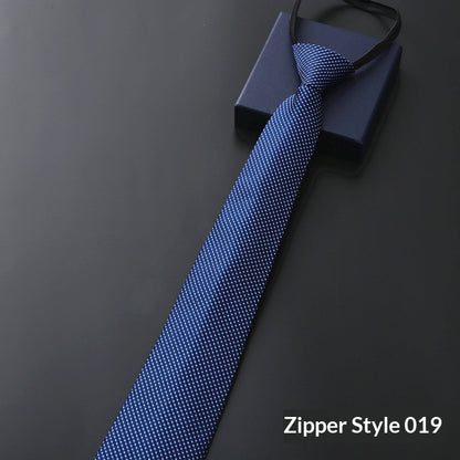 Mens Business Formal Zipper Tie With Blue Stripes - Zipper 019