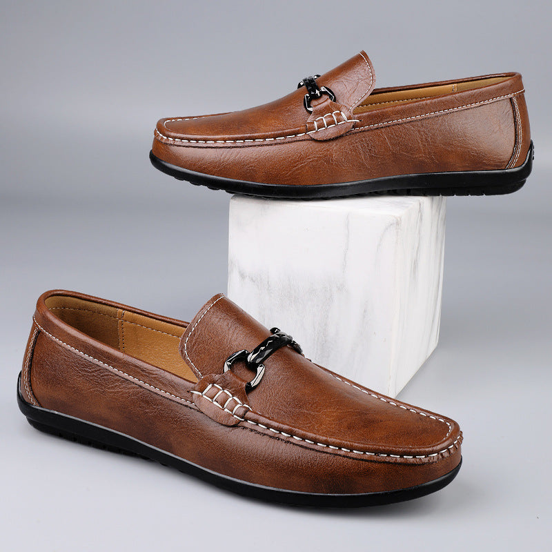 Men's Soft-soled Slip-on Casual Leather Shoes - Black / 36
