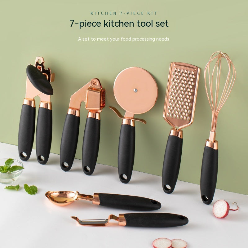 Rose Gold Stainless Steel Kitchen Tool Set - 7-Piece Set - Blue