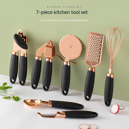 Rose Gold Stainless Steel Kitchen Tool Set - 7-Piece Set - Blue