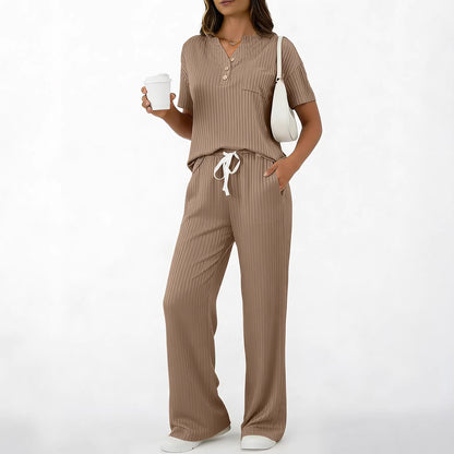 American Style Casual Ribbed Knit Two-piece Women set - Army Green / L