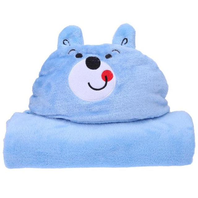 Baby Hooded Bath Towel - Soft Coral Fleece Blanket - Light Blue