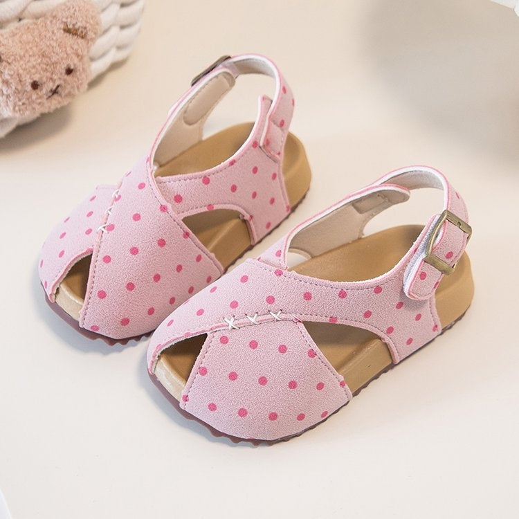 Kids Polka Dot Summer Roman Sandals | Soft Sole Flats - Beige / 23