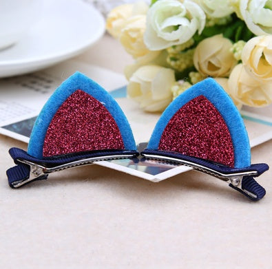 Kids' Nylon Cat Ears Hair Clips - Cute Animal Hair Accessories - Wine Red