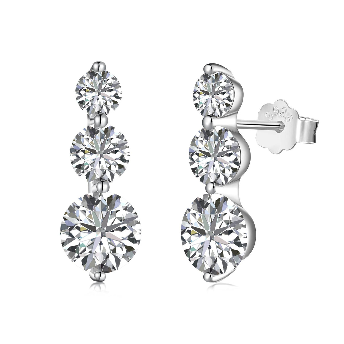Sterling Silver Round Zircon Ring Necklace And Earring Set - DY1D0287 S W WH / 925 Silver