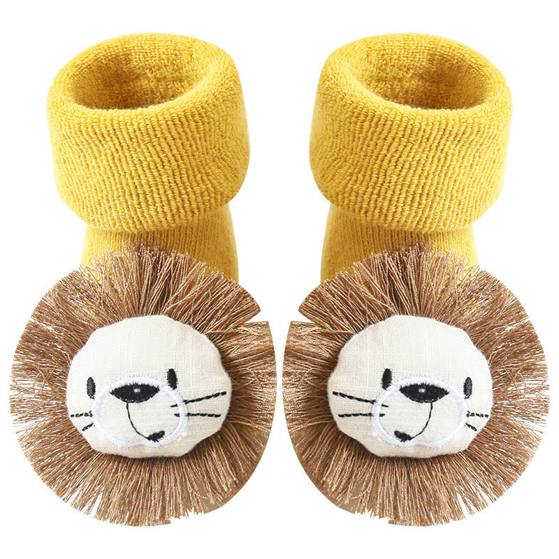 Anti-Slip Baby Floor Socks - Thick Combed Cotton Cartoon Design - Yellow / M
