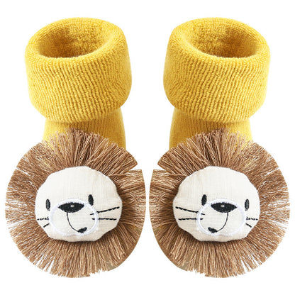 Anti-Slip Baby Floor Socks - Thick Combed Cotton Cartoon Design - Yellow / M