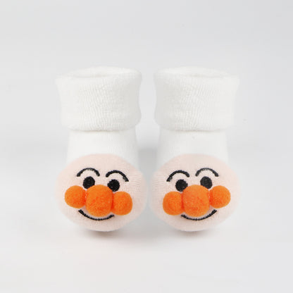 Anti-Slip Baby Floor Socks - Thick Combed Cotton Cartoon Design - White / M