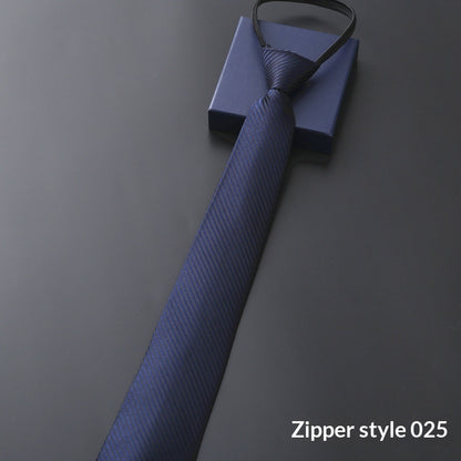 Mens Business Formal Zipper Tie With Blue Stripes - Zipper 025