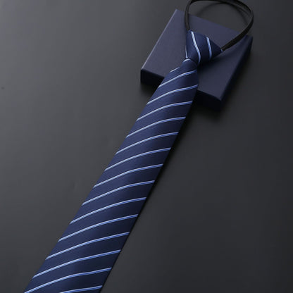 Mens Business Formal Zipper Tie With Blue Stripes - Black Rough Pattern