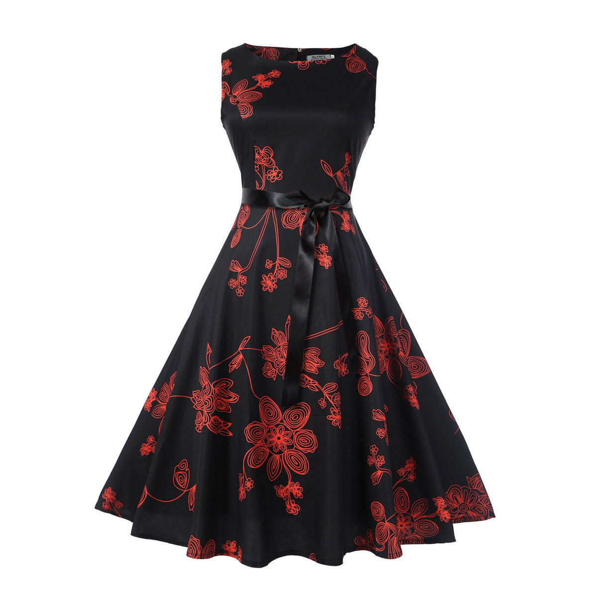 Retro Hepburn Style Slim Large Swing Dress Free Cloth Belt - JY12805 / L