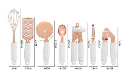 Rose Gold Stainless Steel Kitchen Tool Set - 7-Piece Set - White