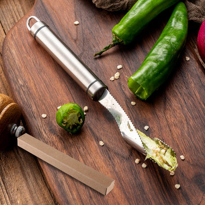 Stainless Steel Pepper Corer and Deseeder Tool - Steel color / 1PC