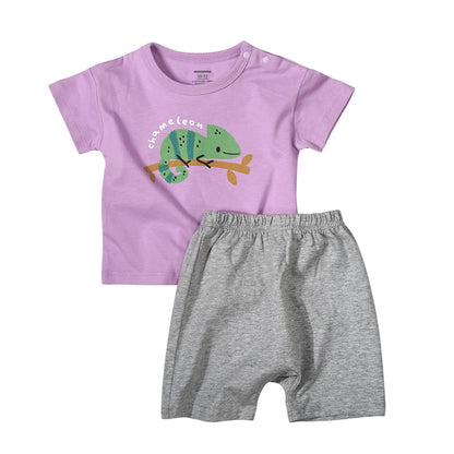 Western Style Baby Cotton Short-sleeved T-shirt Shorts - Purple / 100cm