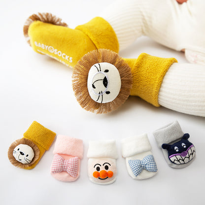 Anti-Slip Baby Floor Socks - Thick Combed Cotton Cartoon Design - Blue / M