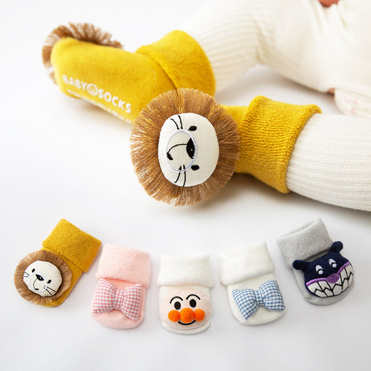 Anti-Slip Baby Floor Socks - Thick Combed Cotton Cartoon Design - Blue / M