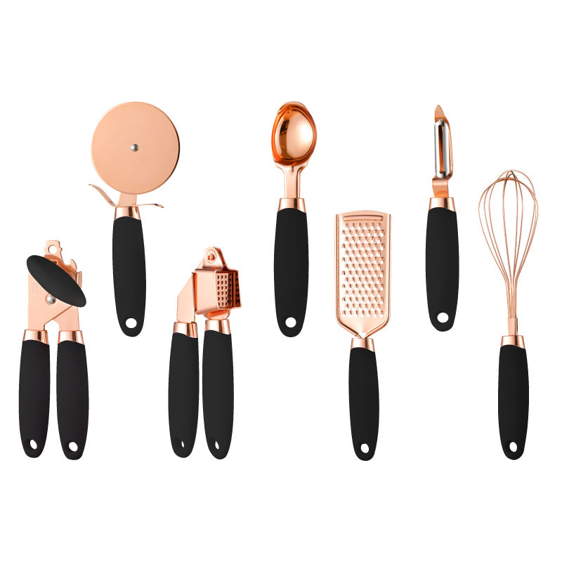 Rose Gold Stainless Steel Kitchen Tool Set - 7-Piece Set - black