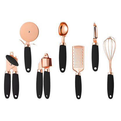 Rose Gold Stainless Steel Kitchen Tool Set - 7-Piece Set - black