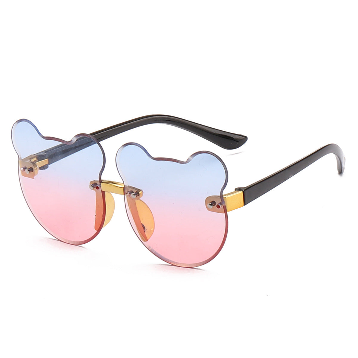 Cat Ear Kids Frameless Sunglasses - Cute PC Gold Frame Lenses - Gold frame blue powder