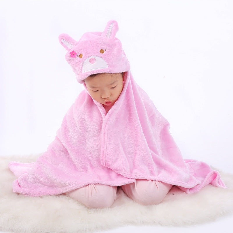 Baby Hooded Bath Towel - Soft Coral Fleece Blanket - Pink