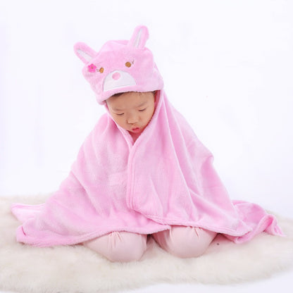 Baby Hooded Bath Towel - Soft Coral Fleece Blanket - Pink