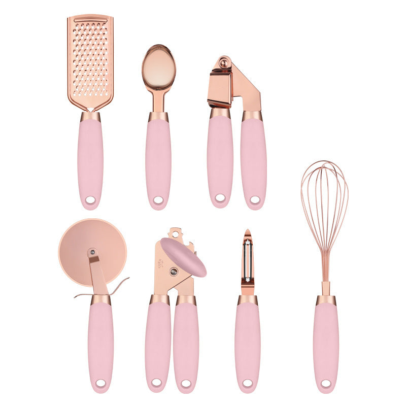 Rose Gold Stainless Steel Kitchen Tool Set - 7-Piece Set - Pink
