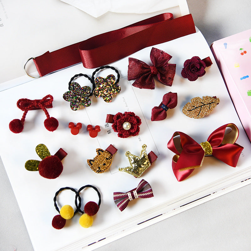 Girls 18-Piece Hair Accessories Set - Wine Red