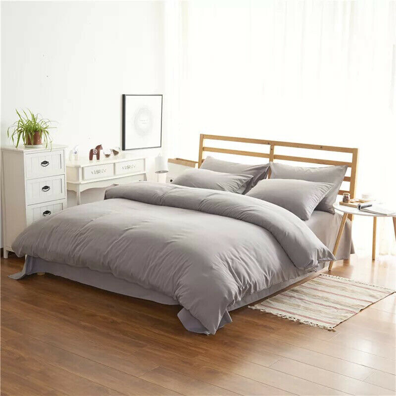 Modern 4-Piece Plain Twill Bedding Set - Gray / 2.0m