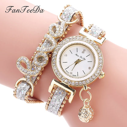 Women Bracelet Ladies Watch Diamond stones Clock Gift - Black