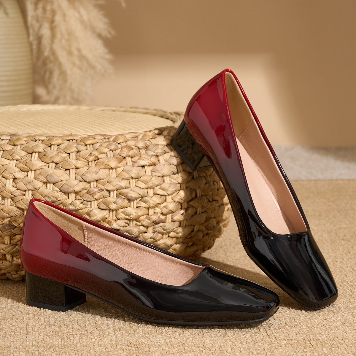 Gradient Color Elegant Heel Shoes For Women - Gradient Red And Black / 36