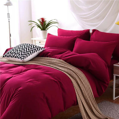 Modern 4-Piece Plain Twill Bedding Set - Crimson / 2.0m