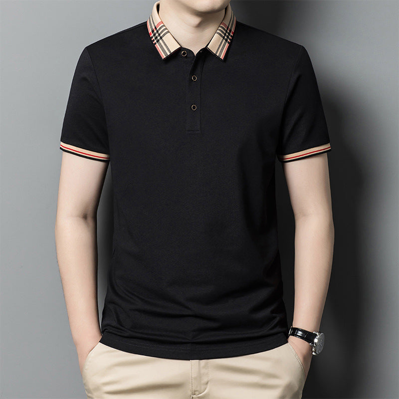 Summer Long-staple Cotton Polo Men's T-shirt Top - Black / L