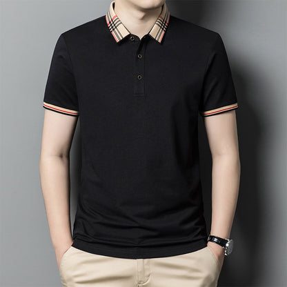 Summer Long-staple Cotton Polo Men's T-shirt Top - Black / L