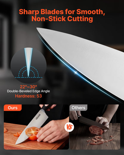 15-Piece High Carbon Stainless Steel kitchen Knife Set - Natural wood color