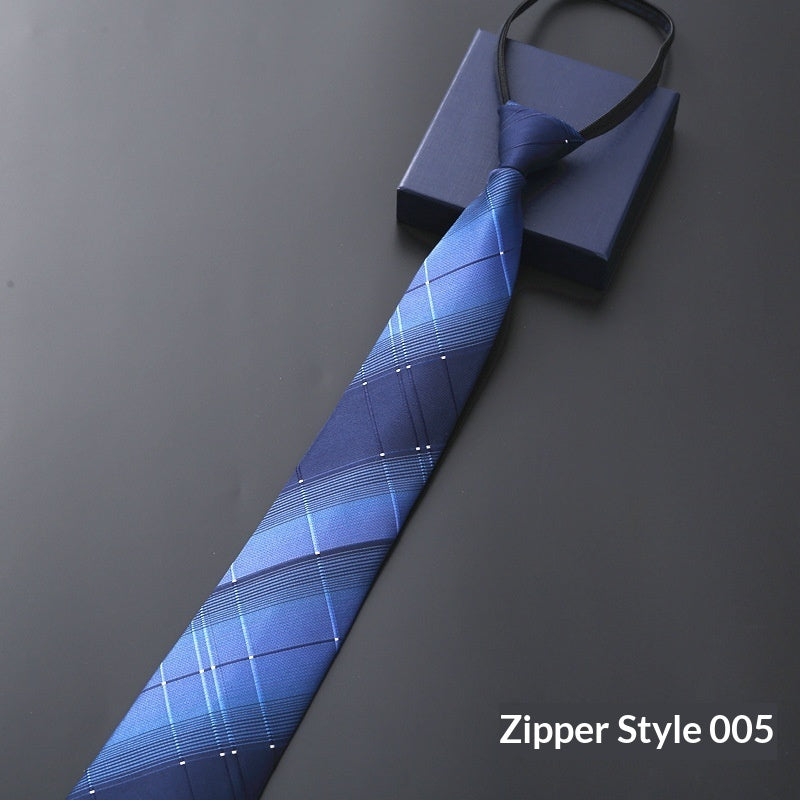 Mens Business Formal Zipper Tie With Blue Stripes - Zipper 005