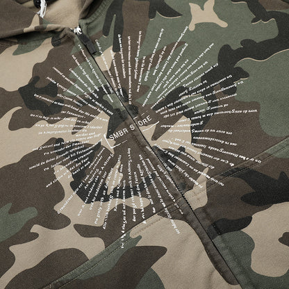 American-style Vintage-print Zip-up Cropped Hoodie - Camouflage Color / L