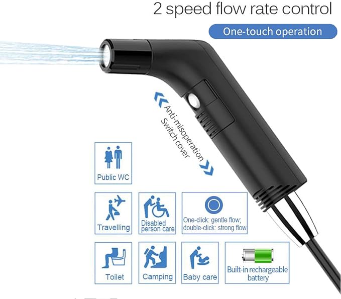 Portable Electric Bidet Sprayer - 2.3L Black Rechargeable Shower - Default Title