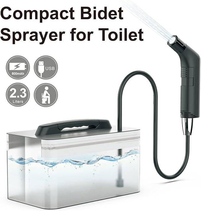 Portable Electric Bidet Sprayer - 2.3L Black Rechargeable Shower - Default Title