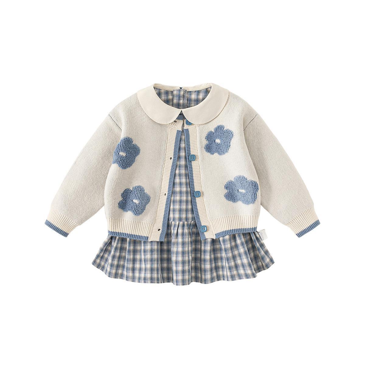 Baby Girls Knitted Cardigan And Infant Dress Set - Beige Suit / 100