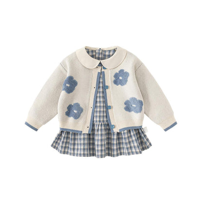 Baby Girls Knitted Cardigan And Infant Dress Set - Beige Suit / 100